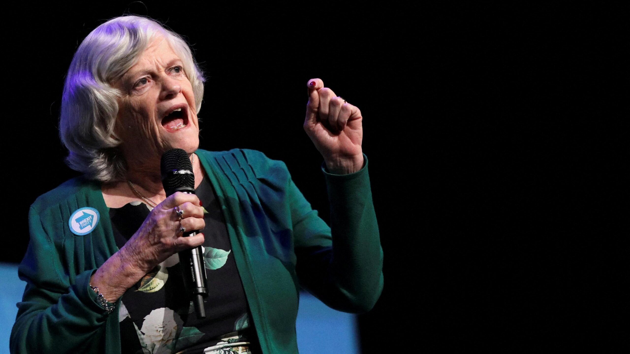 Former Conservative Party MP Ann Widdecombe speaks during a rally of the Brexit Party in Peterborough, Britain May 7, 2019