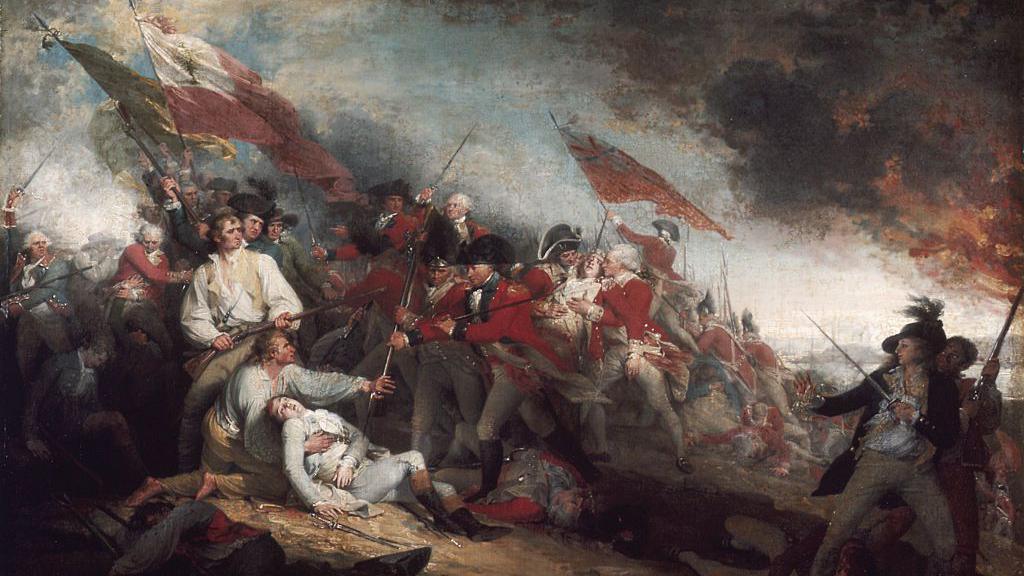 The Death of General Warren at the Battle of Bunker Hill, a painting by John Trumbull that depicts a military confrontation in 1775