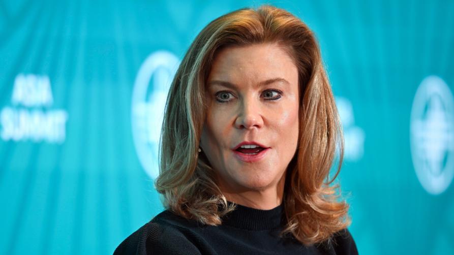 Amanda Staveley speaking at a summit in Singapore