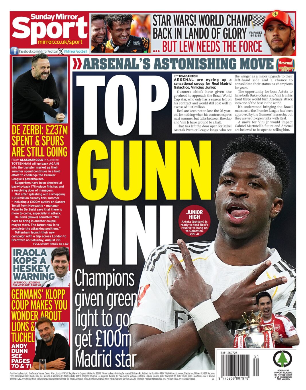 Arsenal explore Vinicius Jr move – Sunday’s gossip Arsenal explore Vinicius Jr move – Sunday’s gossip