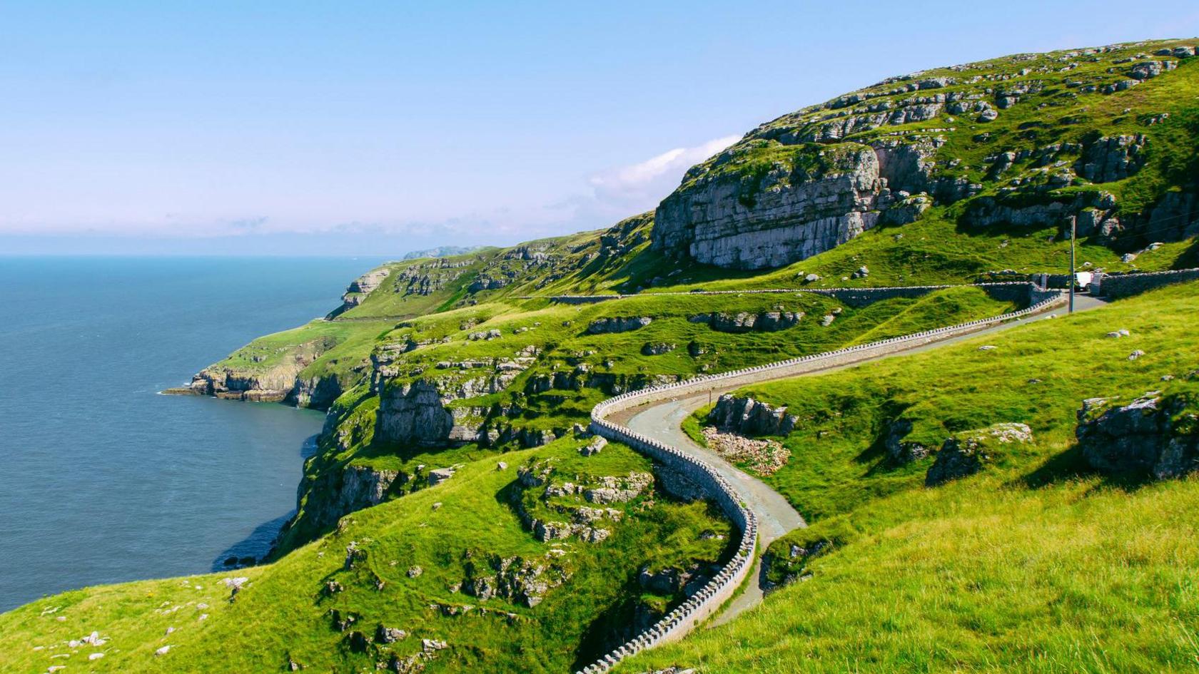 The Great Orme winding road and steep cliffs