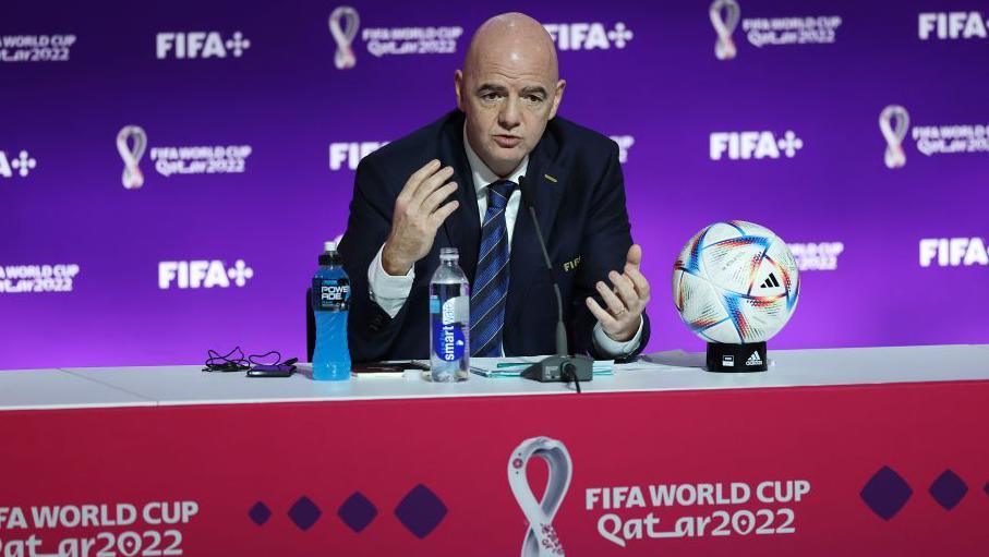 Fifa president Gianni Infantino speaks during a news conference before the 2022 World Cup in Qatar
