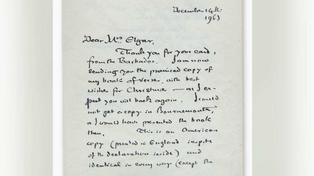 A letter from J.R.R. Tolkien to EIleen Elgar mentioning the death of CS Lewis.