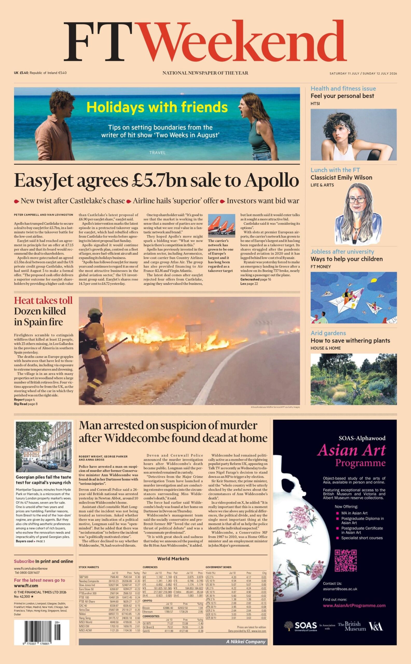 "EasyJet agrees £5.7bn sale to Apollo," reads the headline on the front page of the Financial Times.