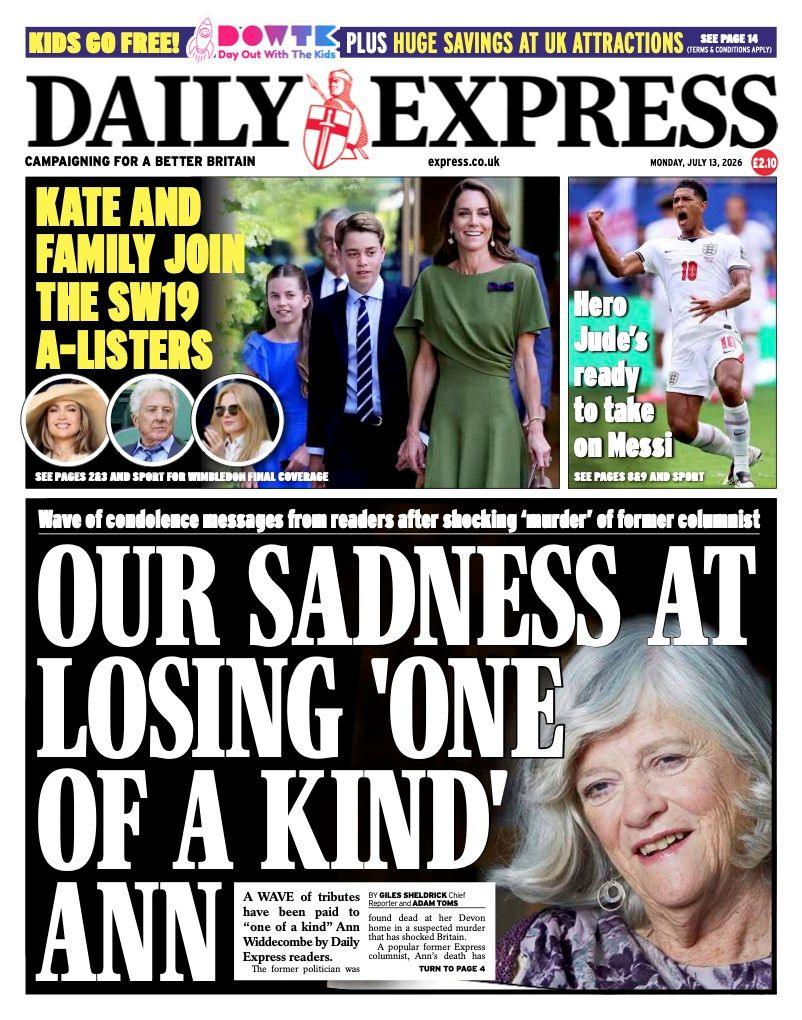 "Our sadness at losing 'one of a kind' Ann" reads the headline on the front page of the Daily Express.