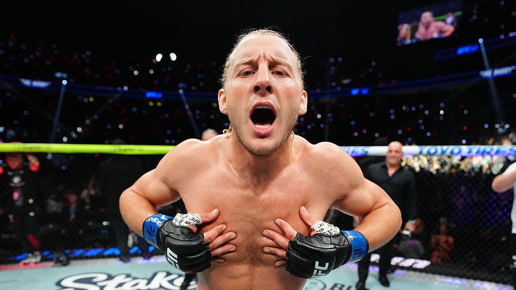 Paddy Pimblett celebrates after winning at UFC 329
