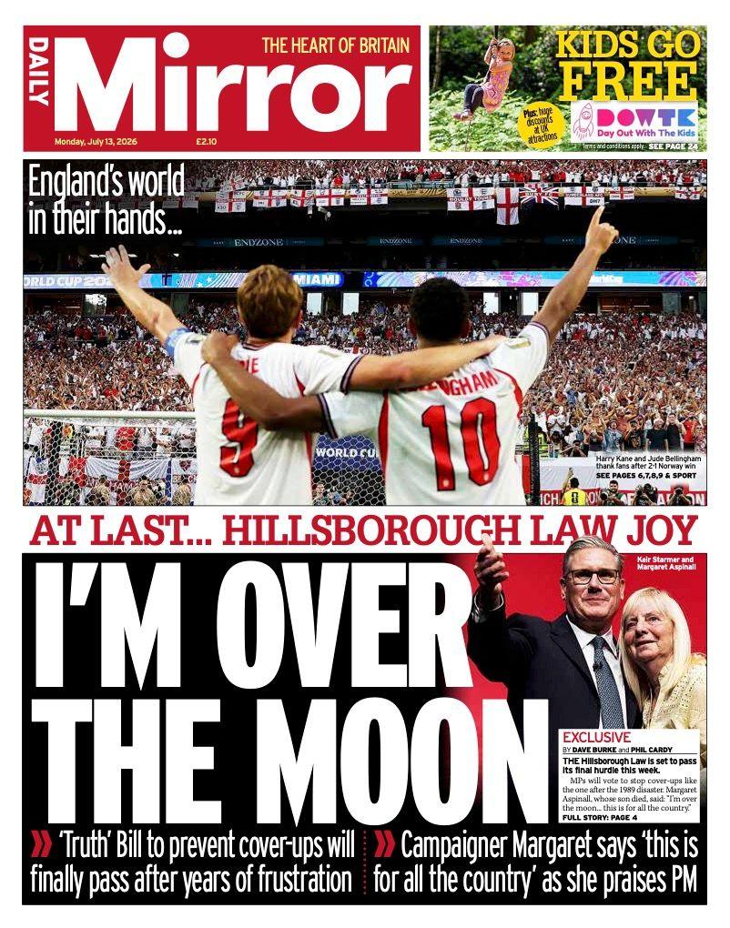 "I'm over the moon" reads the headline on the front page of the Daily Mirror.
