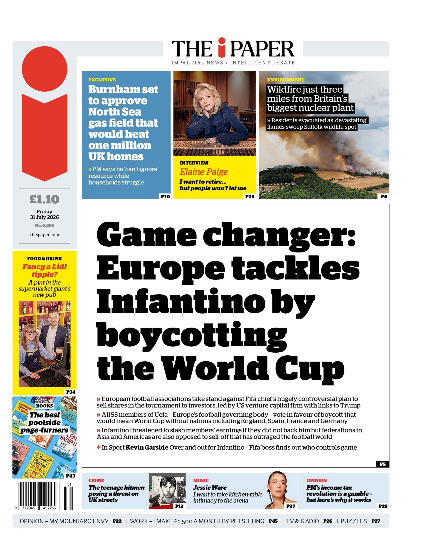 "Game changer: Europe tackles Infantino by boycotting the World Cup," reads the headline on the front page of the i Paper.
