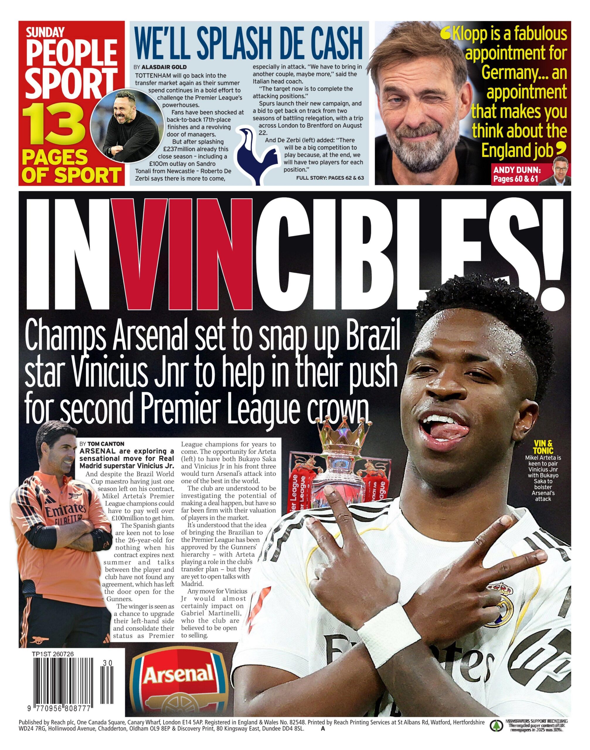Back page of the Sunday People on 26 July 2026
