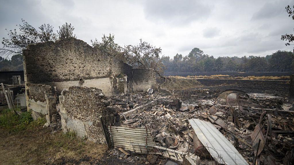 Rubble of burnt houses in the Gironde region of France.
