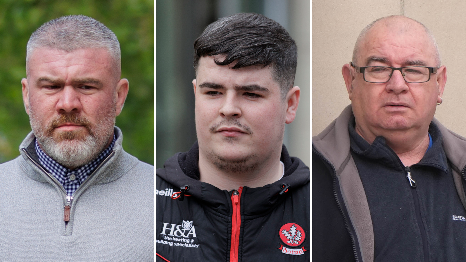 This is a composite image of three men. Peter Cavanagh - a middle aged man with grey hair and a grey beard. He is wearing a grey quarter zip jumper over a blue and white checked shirt. Jordan Devine has short black hair with some grey in it and a black moustache and goatee type beard. He is wearing a black zip up jacket with a red zip. Paul McIntyre is a man with grey, thinning hair. He is clean shaven and wears glasses.