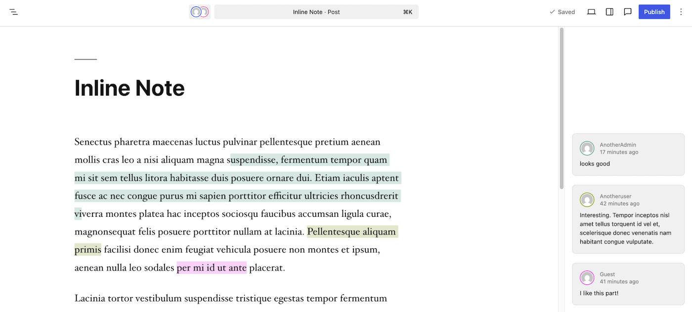 Notes in the WordPress Editor