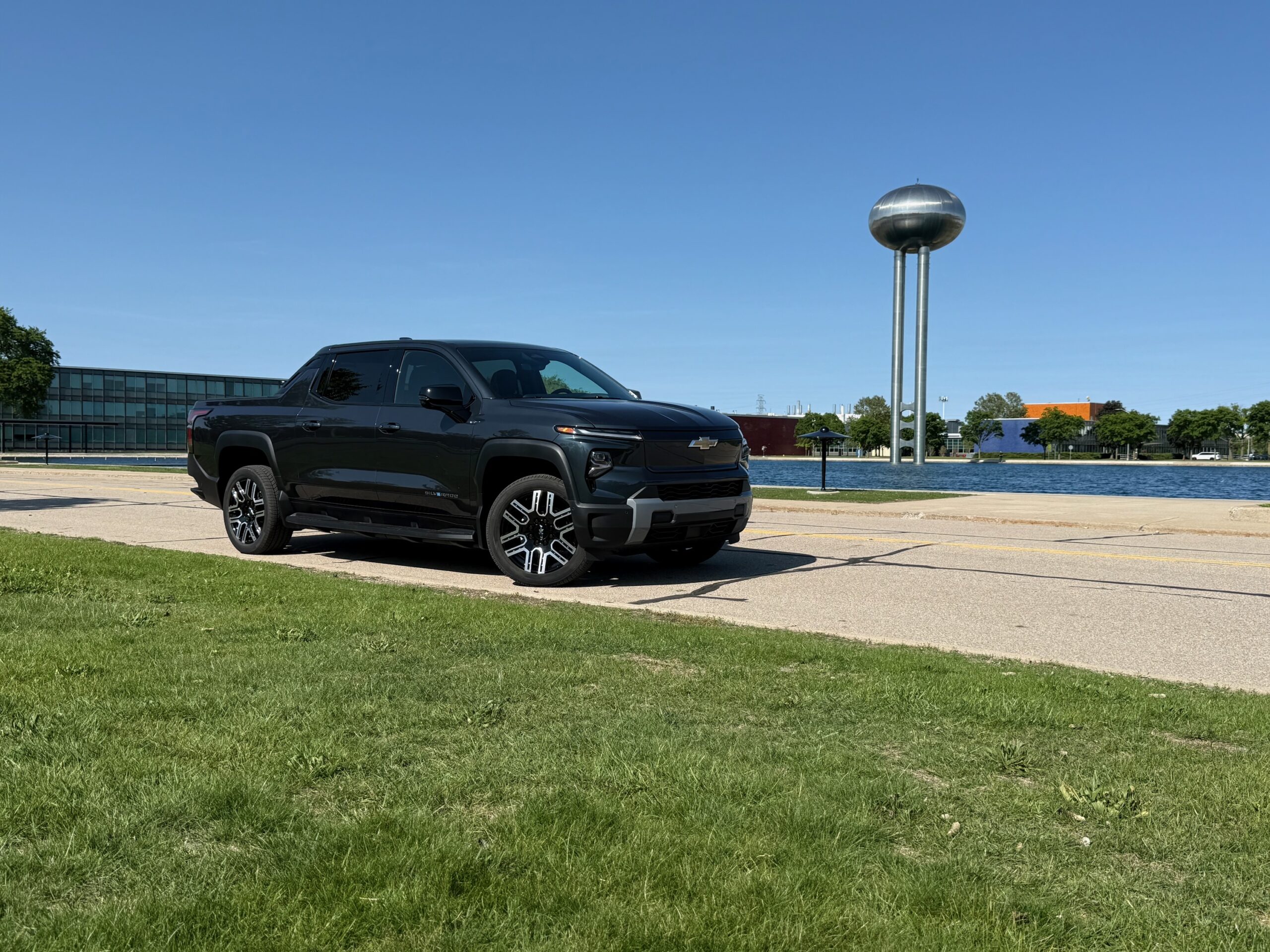 The Silverado EV poses at GM's Tech Center.