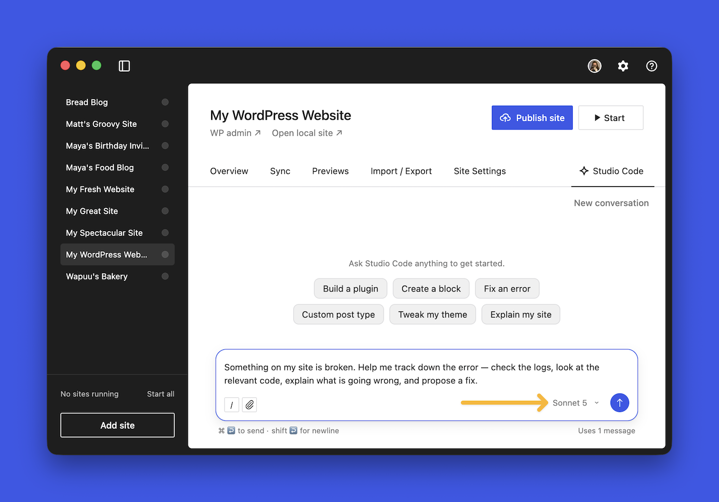 The Studio desktop app open to the Studio Code area