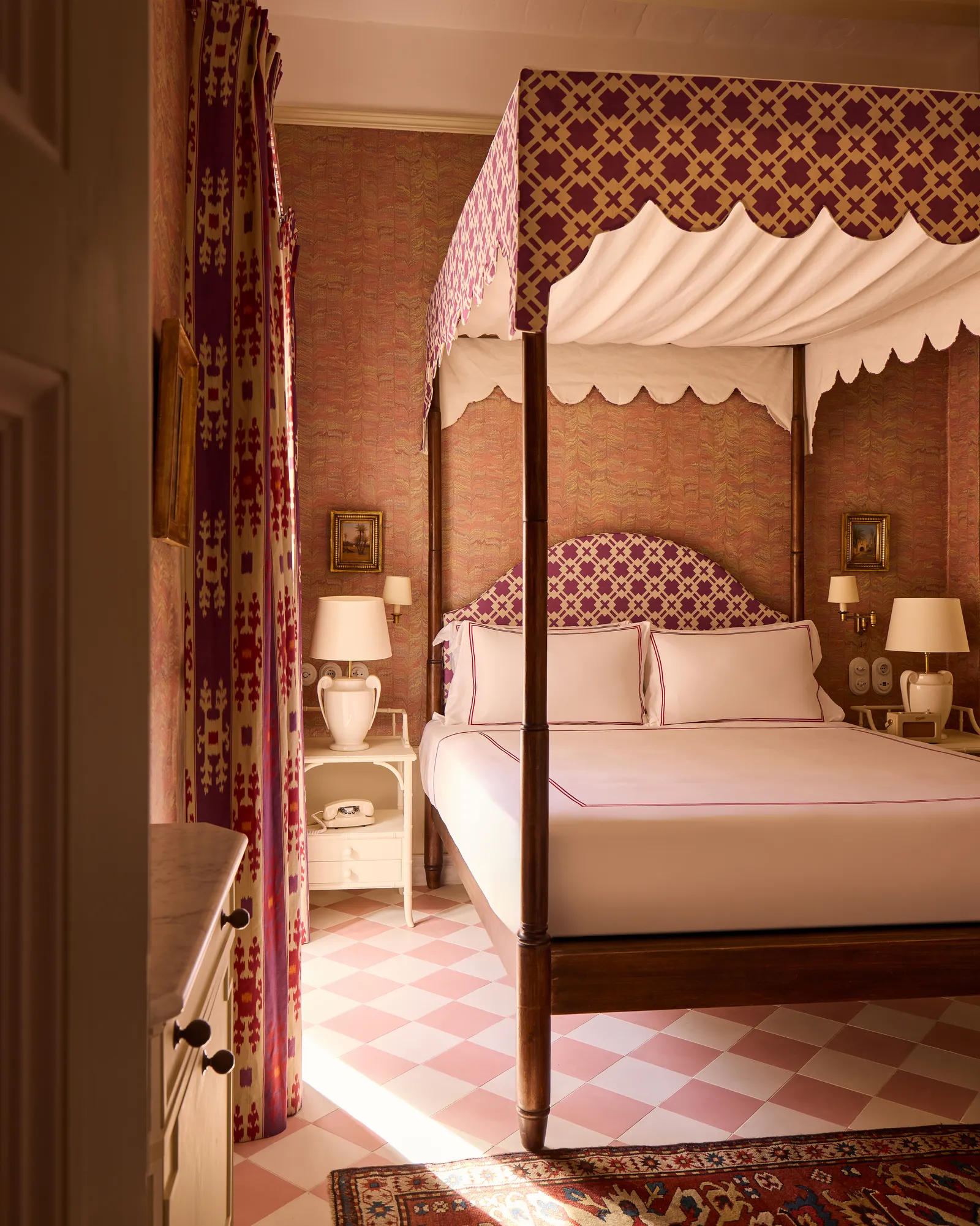Image may contain Furniture Bed Bedroom Indoors Room Canopy Bed Home Decor Rug Art and Painting