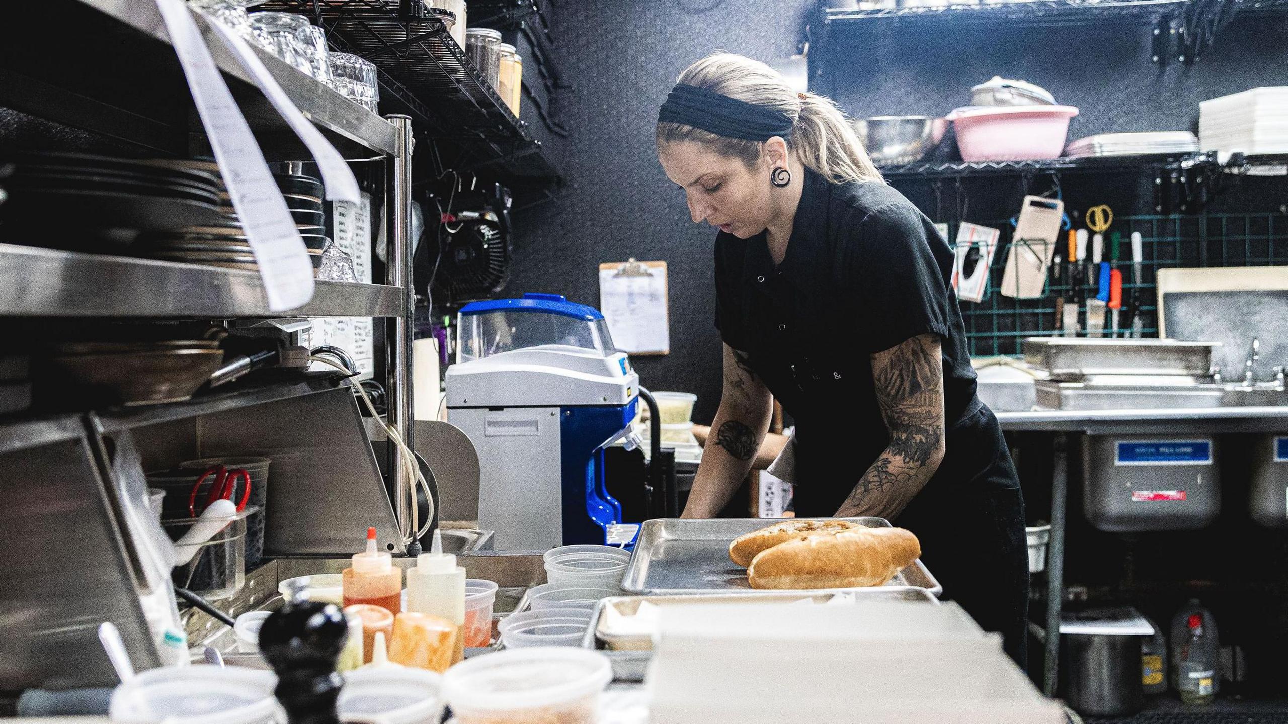 Chef Rachel Miller at work in her restaurant kitchen