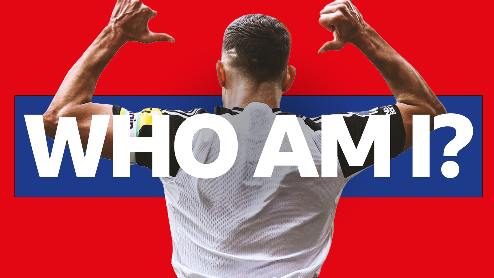 Graphic showing an unknown footballer on a red and blue background