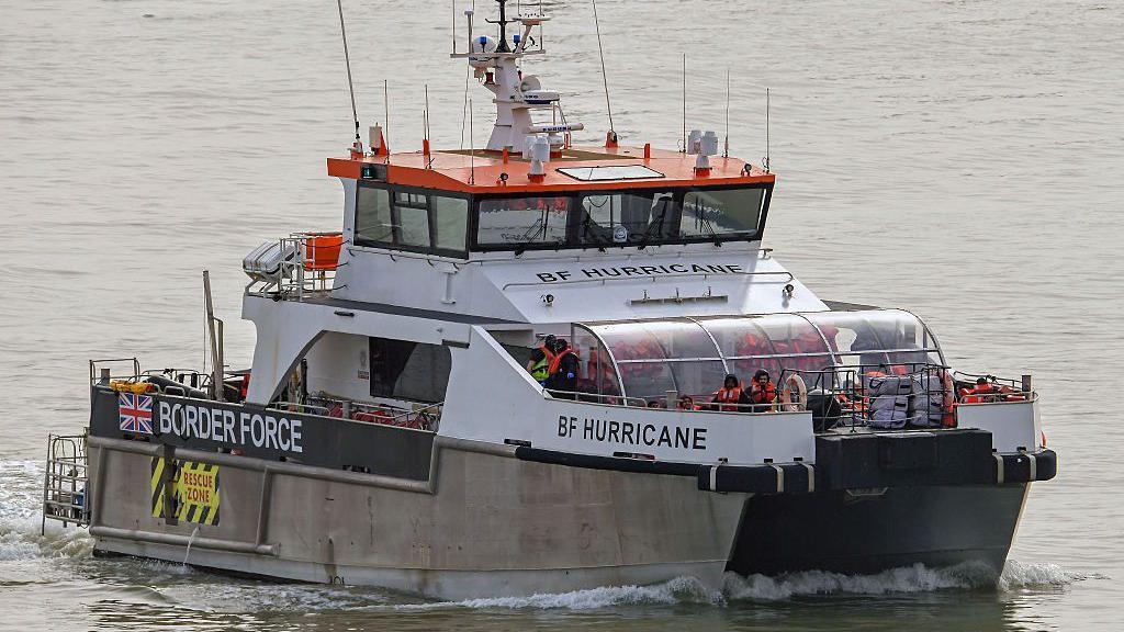 Border Force boat pictured while escorting migrants into Ramsgate Docks, Kent.