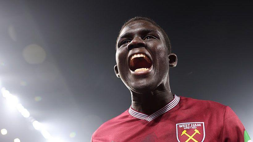 El Hadji Malick Diouf of West Ham United celebrates during the Premier League match between Fulham and West Ham United at Craven Cottage in March 2026