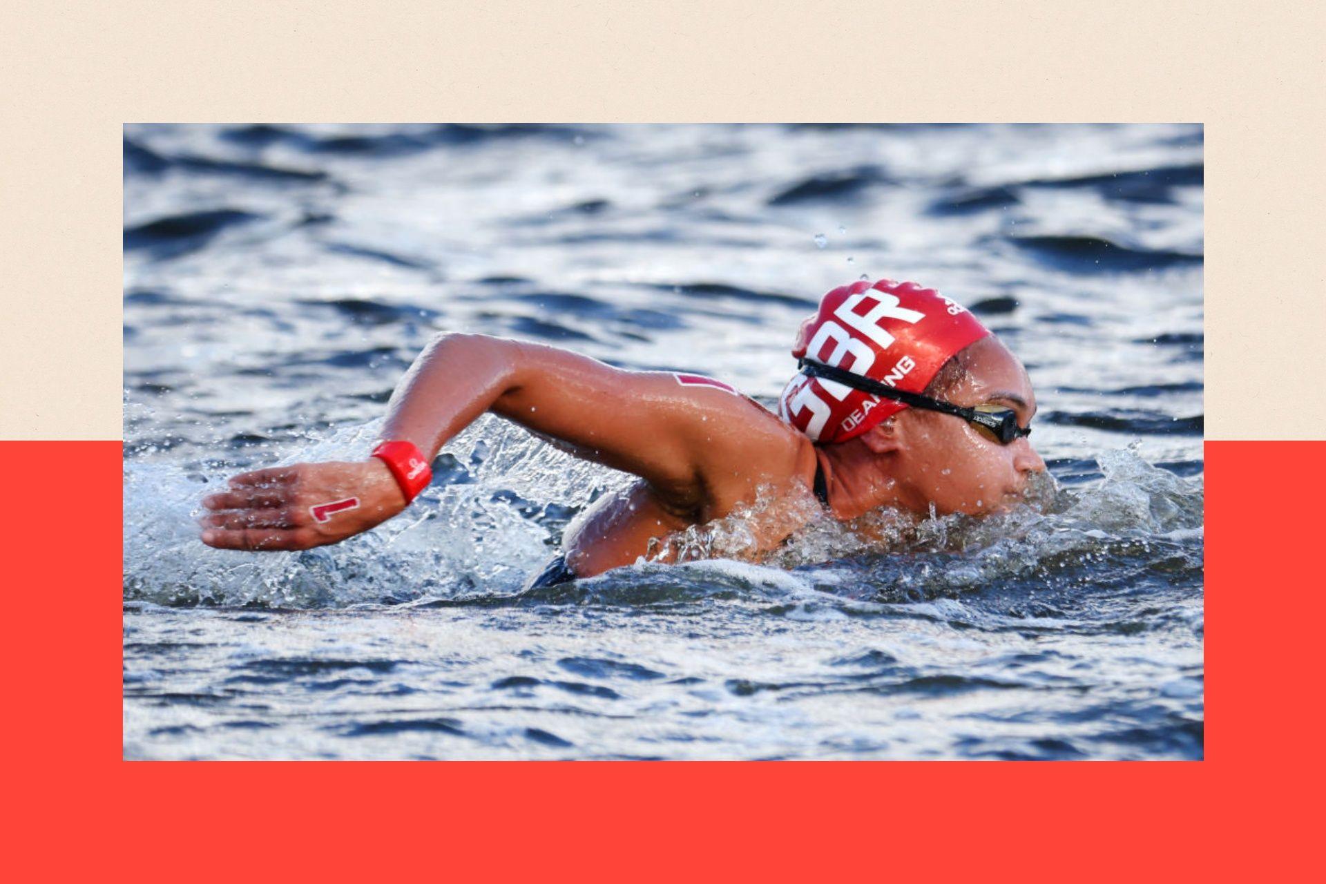 Alice Dearing of Team Great Britain competes in the Women's 10km Marathon Swimming on day twelve of the Tokyo 2020 Olympic Games