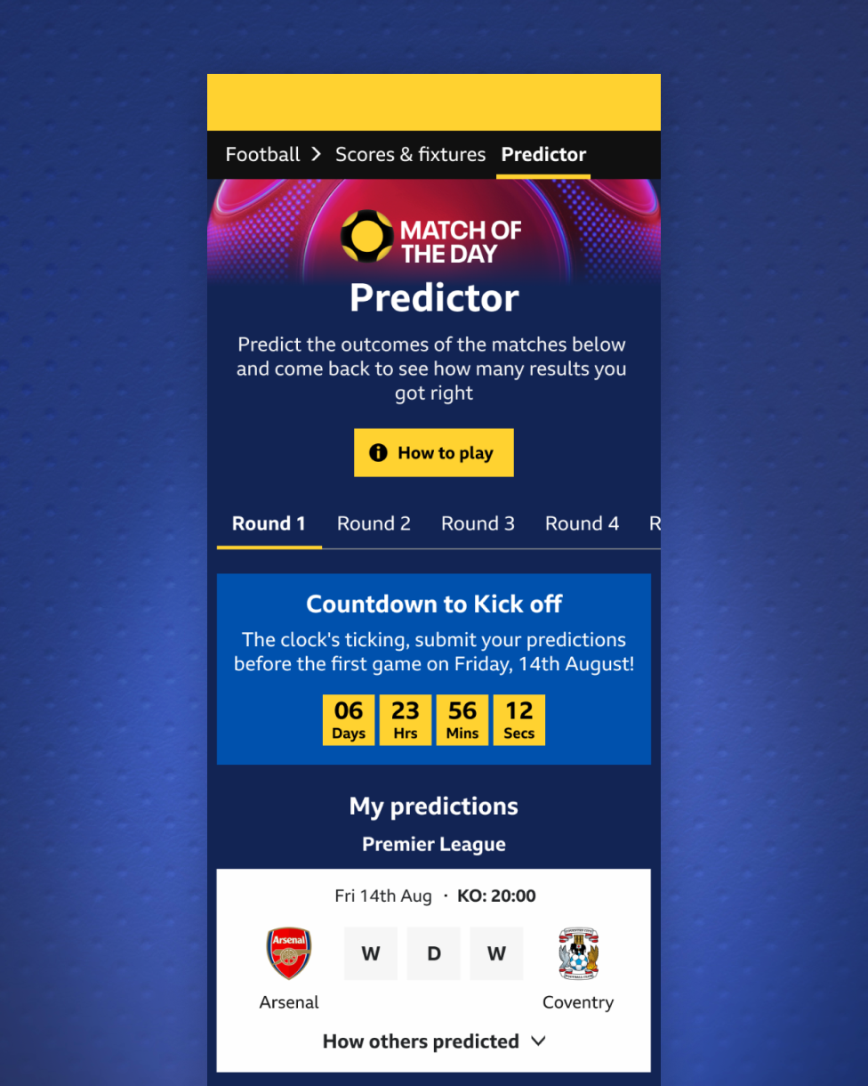 A picture of the Match of the Day predictor