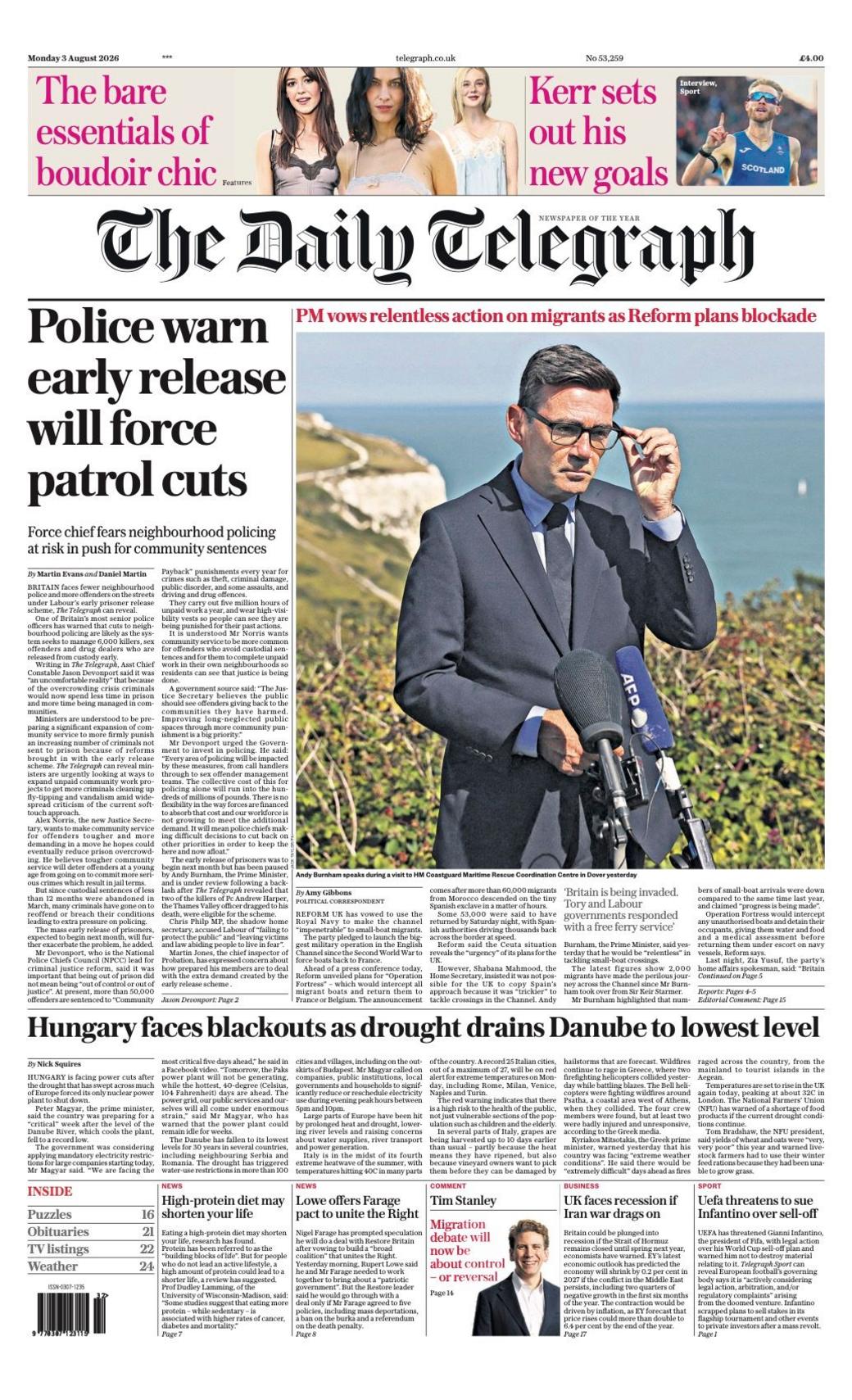 The Papers: Police warn on early release and ‘le rip-off’ The Papers: Police warn on early release and ‘le rip-off’