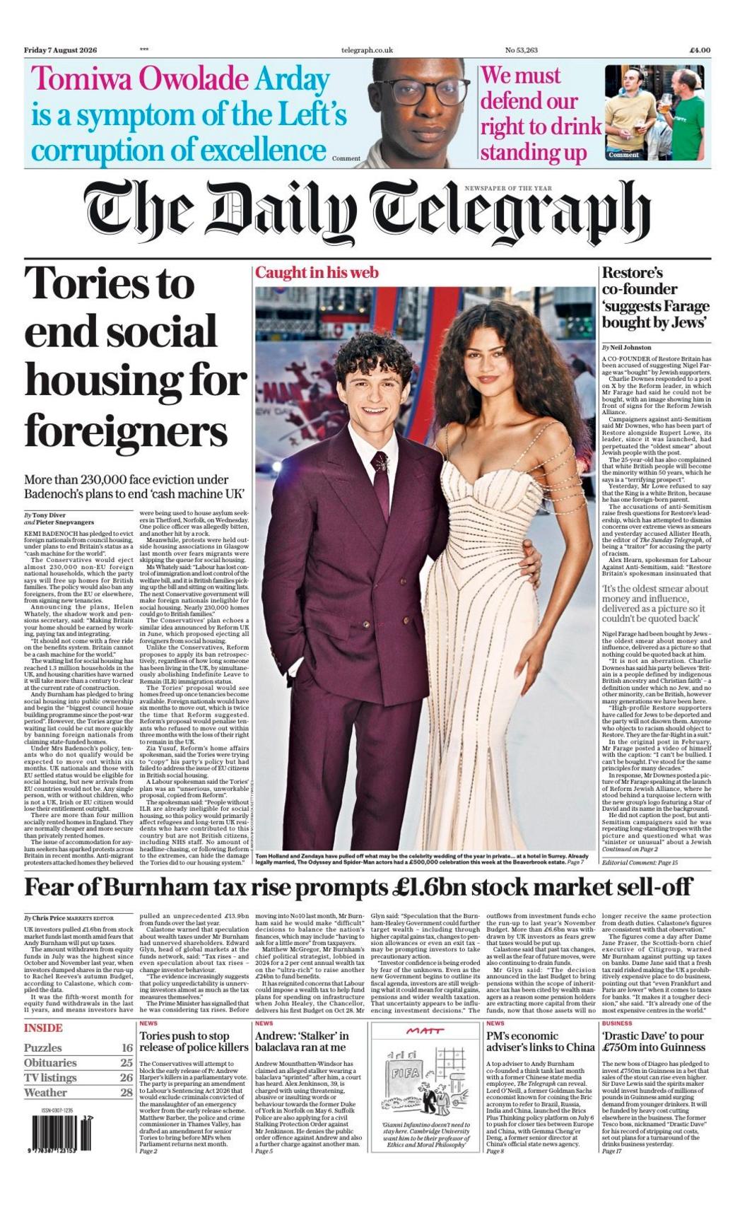 UK papers: ‘Tories to end social housing for foreigners’ and ‘Bottoms down’ UK papers: ‘Tories to end social housing for foreigners’ and ‘Bottoms down’