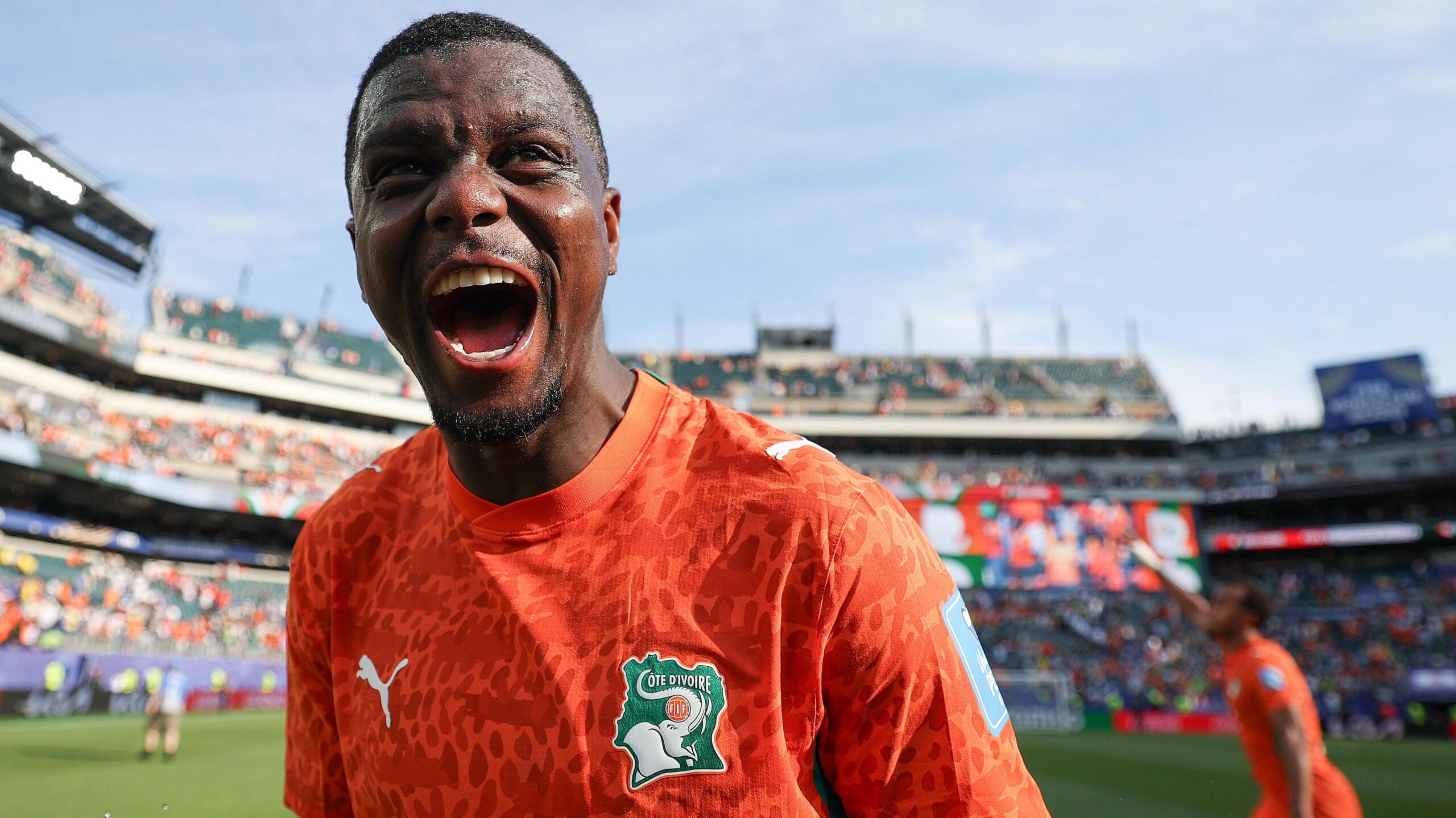 Ousmane Diomande celebrates