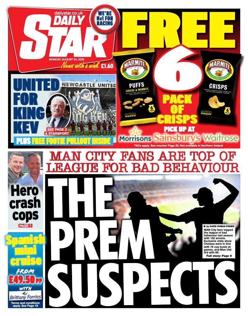 The headline on the front page of the Daily Star reads: “The prem suspects”.