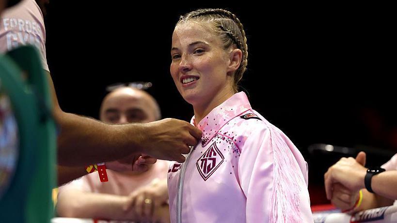 Francesca Hennessy in the ring before a fight