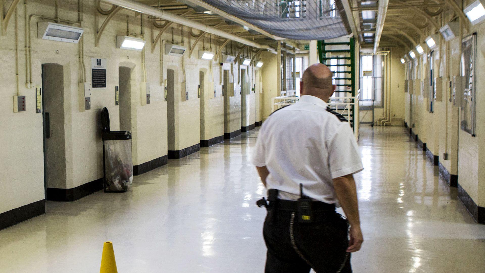 The ground floor central walkway of Benbow wing inside HMP/YOI Portland in Dorset, United Kingdom.