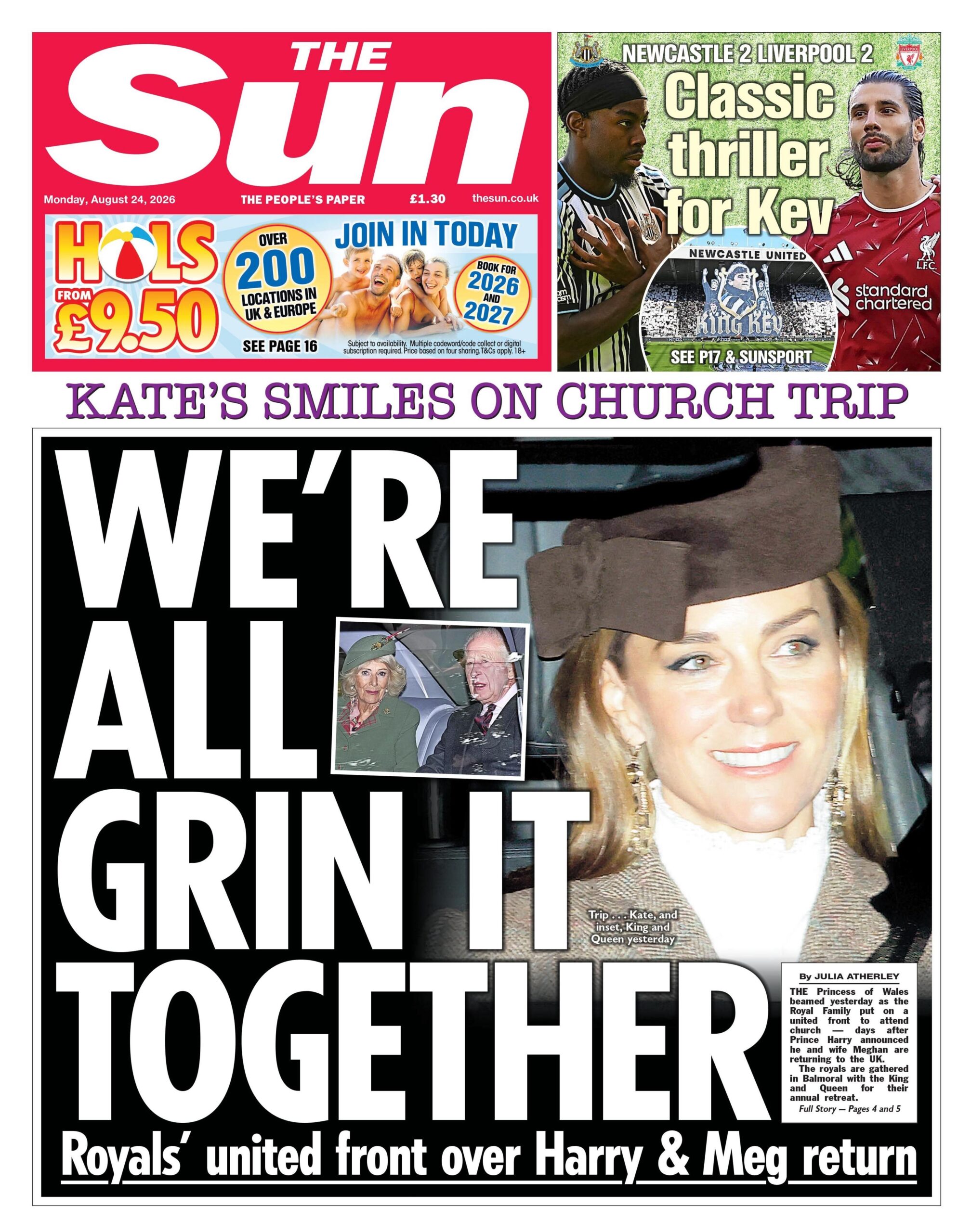 The headline on the front page of the Sun reads: “We're all grin it together”.