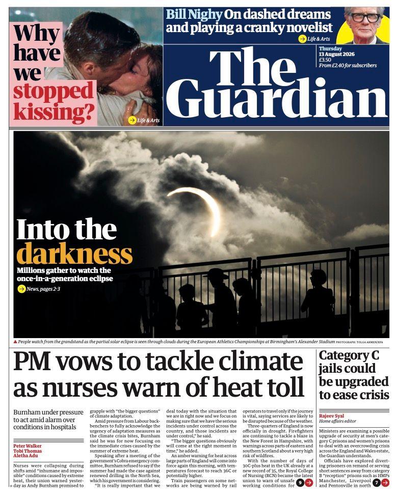 The headline on the front page of the Guardian reads: "Into the darkness."