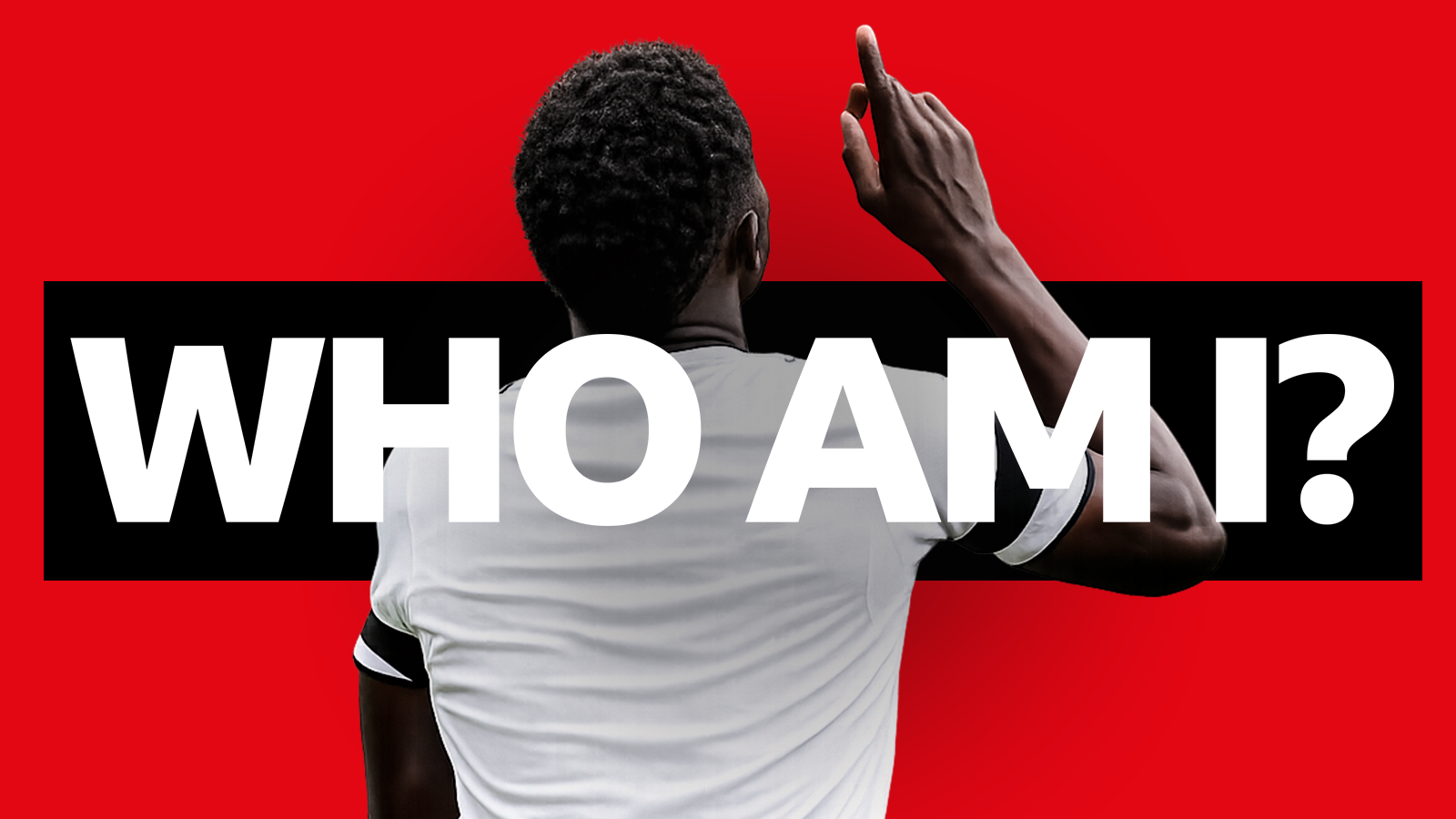 Graphic showing an unknown footballer on a red and black background