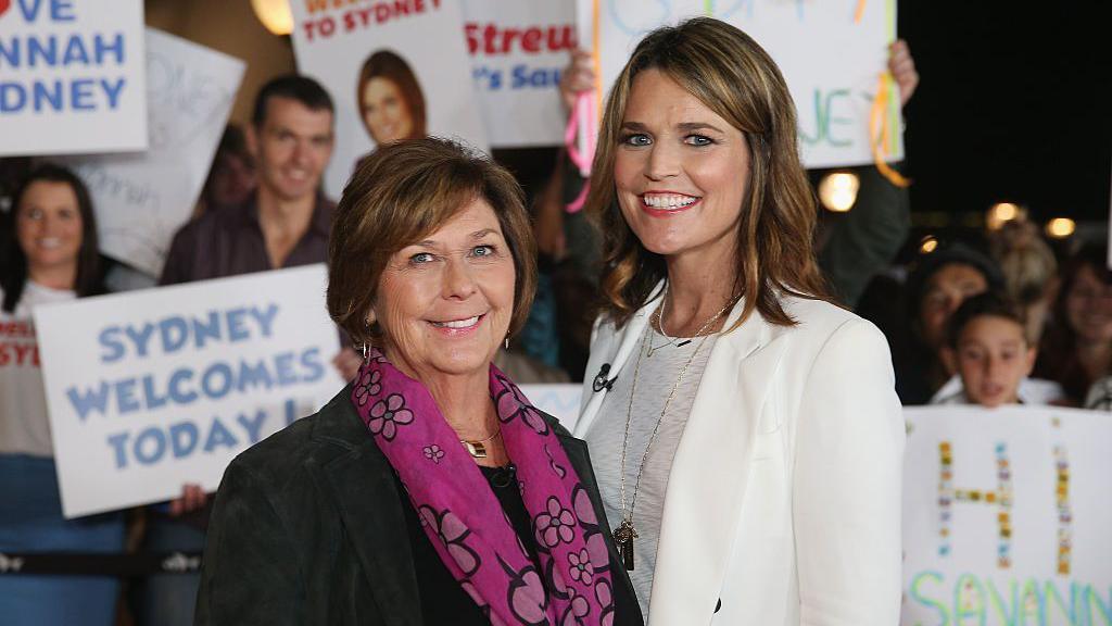 Savannah Guthrie poses alongside her mother Nancy Guthrie during a production break whilst hosting NBC's "Today Show" live from Australia at Sydney Opera House on May 4, 2015 in Sydney, Australia.