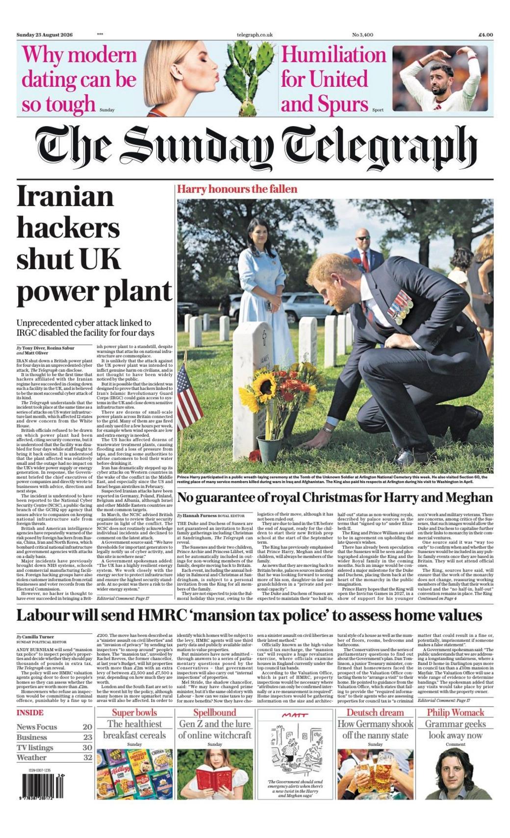 "Iranian hackers shut UK power plant" reads the headline on the front page of the Sunday Telegraph.