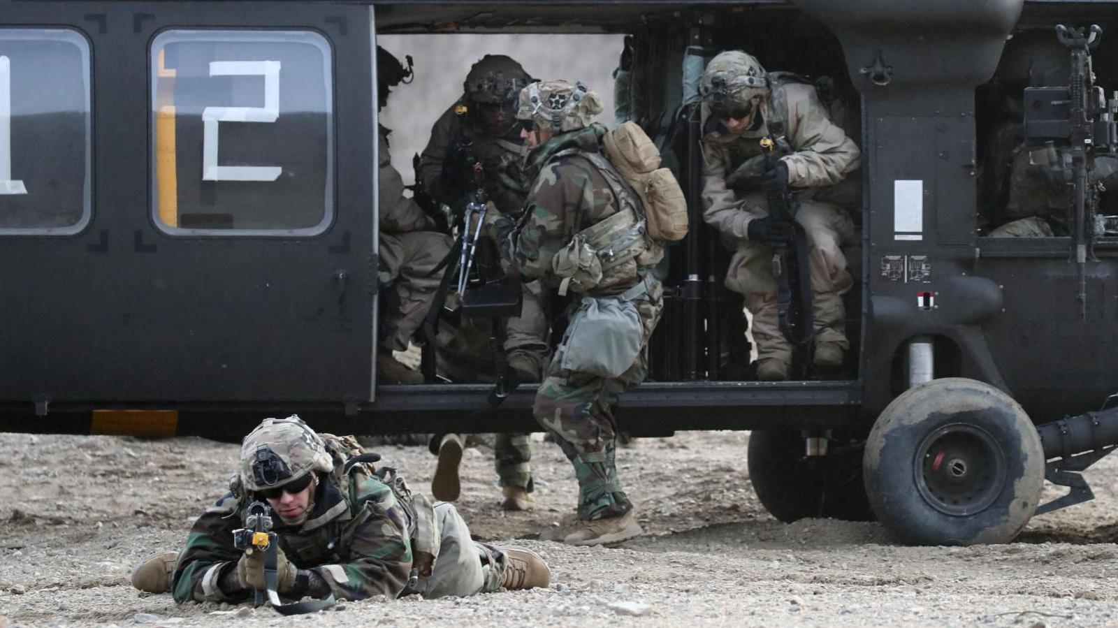 US soldiers from the 2nd Infantry Division participate in the joint Freedom Shield (FS) exercise with South Korean soldiers in Paju, South Korea, 16 March 2023.
