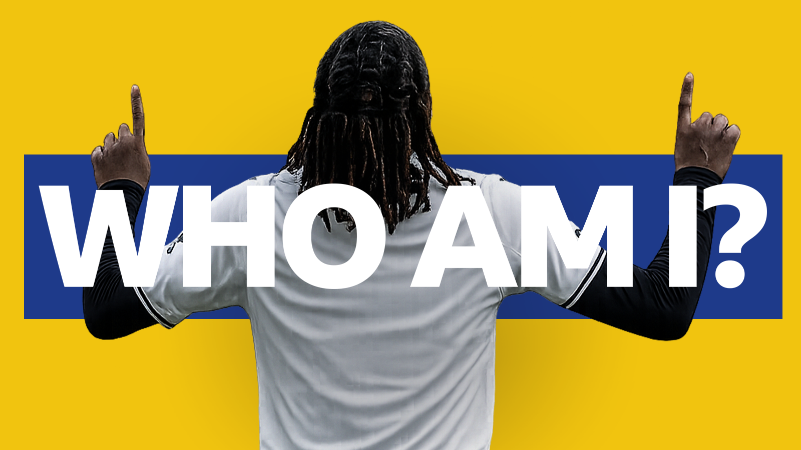 Graphic showing an unknown footballer on a yellow and blue background