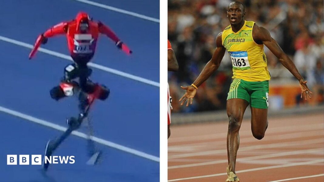 Watch: Moment robot attempts to beat Usain Bolt’s 100m record Watch: Moment robot attempts to beat Usain Bolt’s 100m record
