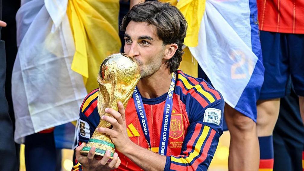 Ferran Torres celebrates after winning the 2026 World Cup with Spain in July