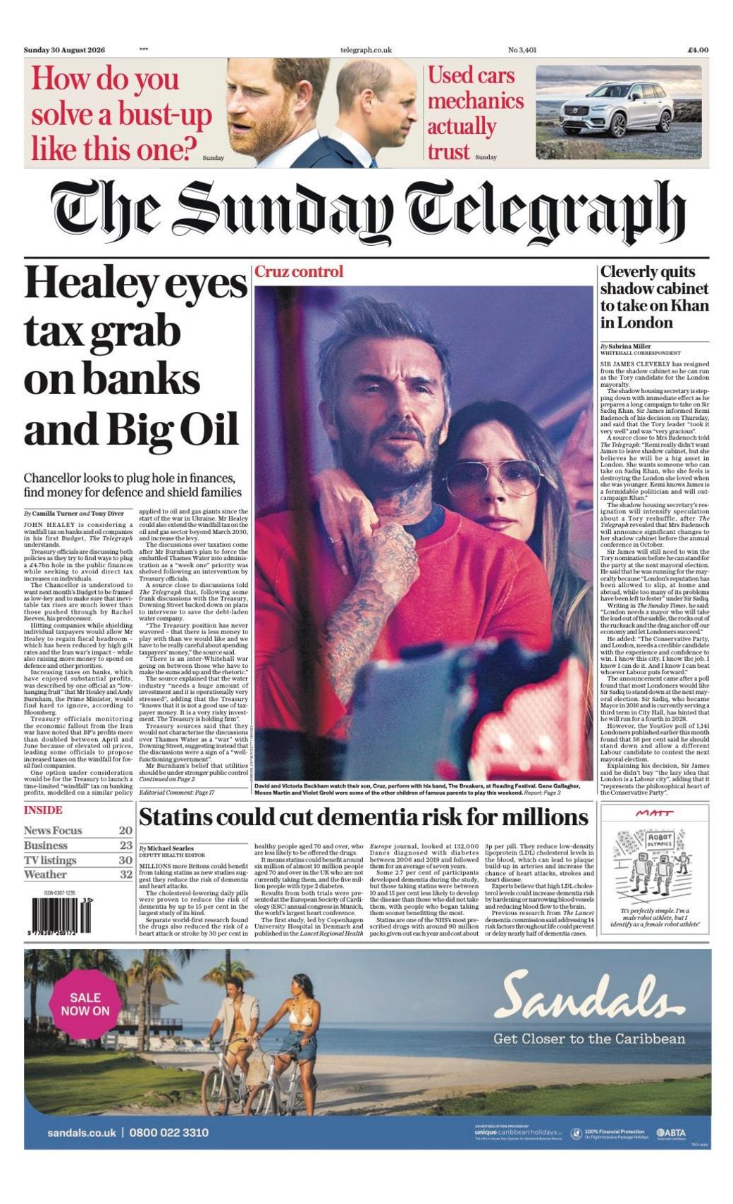 The headline on the front page of the Sunday Telegraph: 'Healey eyes tax grab on banks and Big Oil.'
