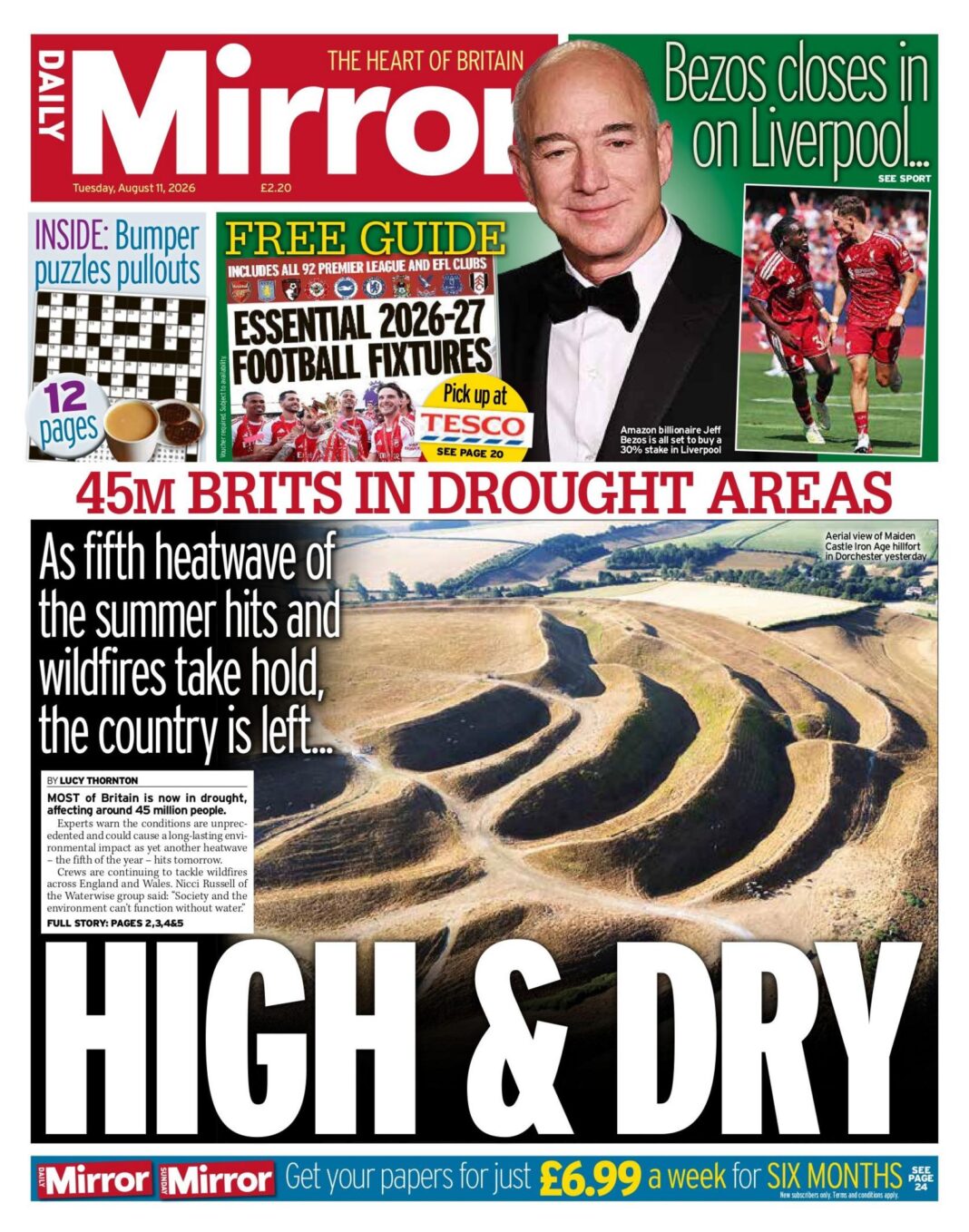 The Papers: ’45m Brits in drought’ and a ‘Not-so-small boats crisis’ The Papers: ’45m Brits in drought’ and a ‘Not-so-small boats crisis’