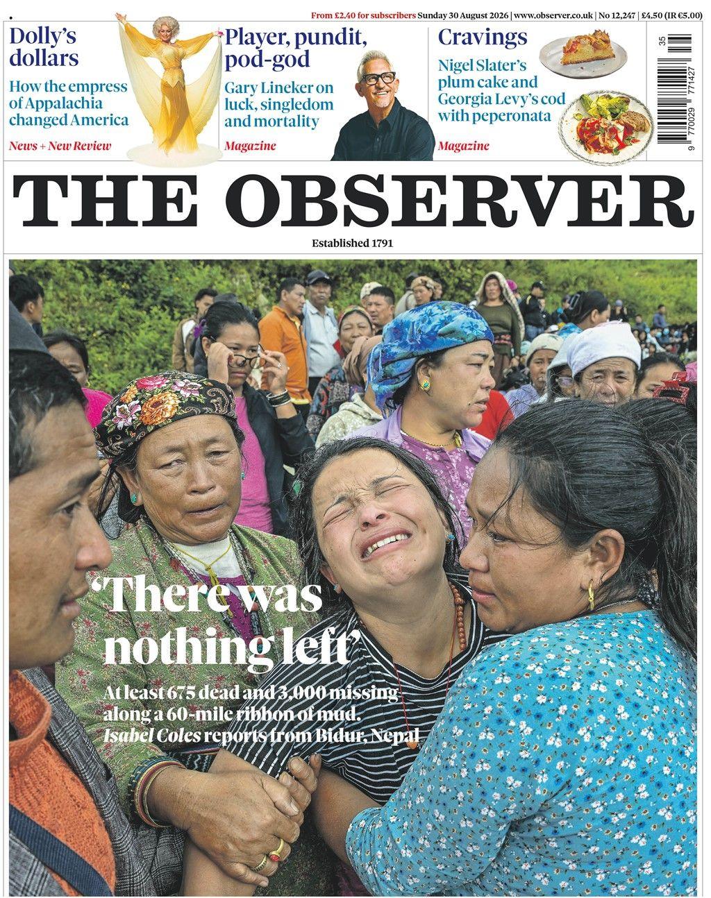 The headline on the front page of the Observer reads: 'There was nothing left.'