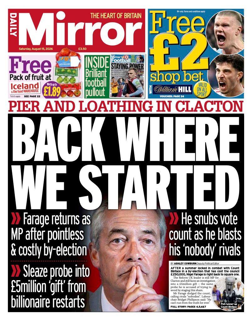 "Back where we started" reads the headline on the front page of the Daily Mirror.