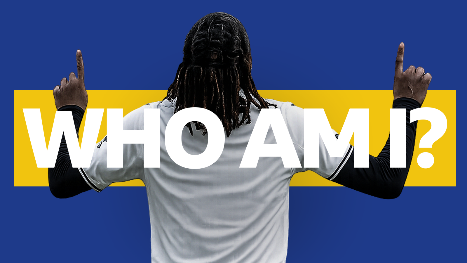 Graphic showing an unknown footballer on a yellow and blue background