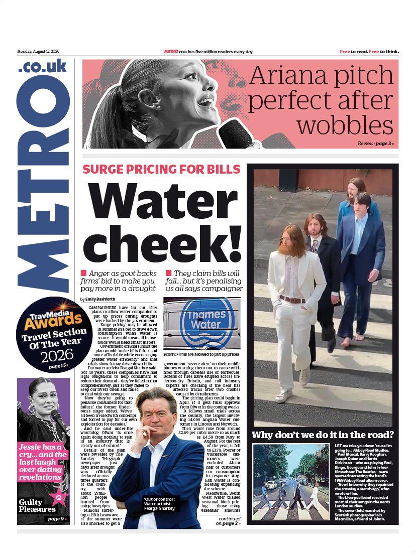 The Papers: ‘Water cheek’ and ‘Queen Amy’s gold rush’ The Papers: ‘Water cheek’ and ‘Queen Amy’s gold rush’