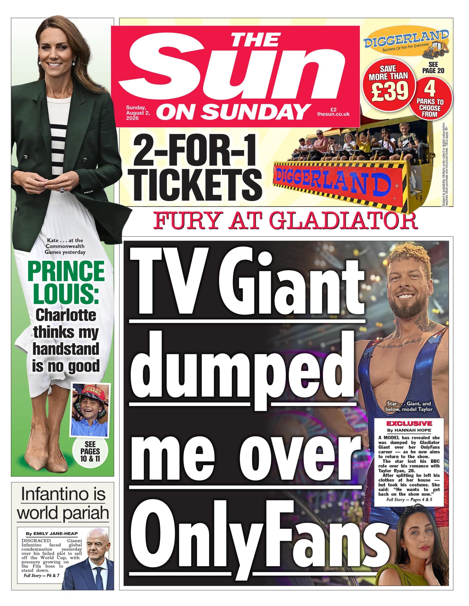 The headline on the front page of the Sun on Sunday reads: "TV Giant dumped me over OnlyFans."