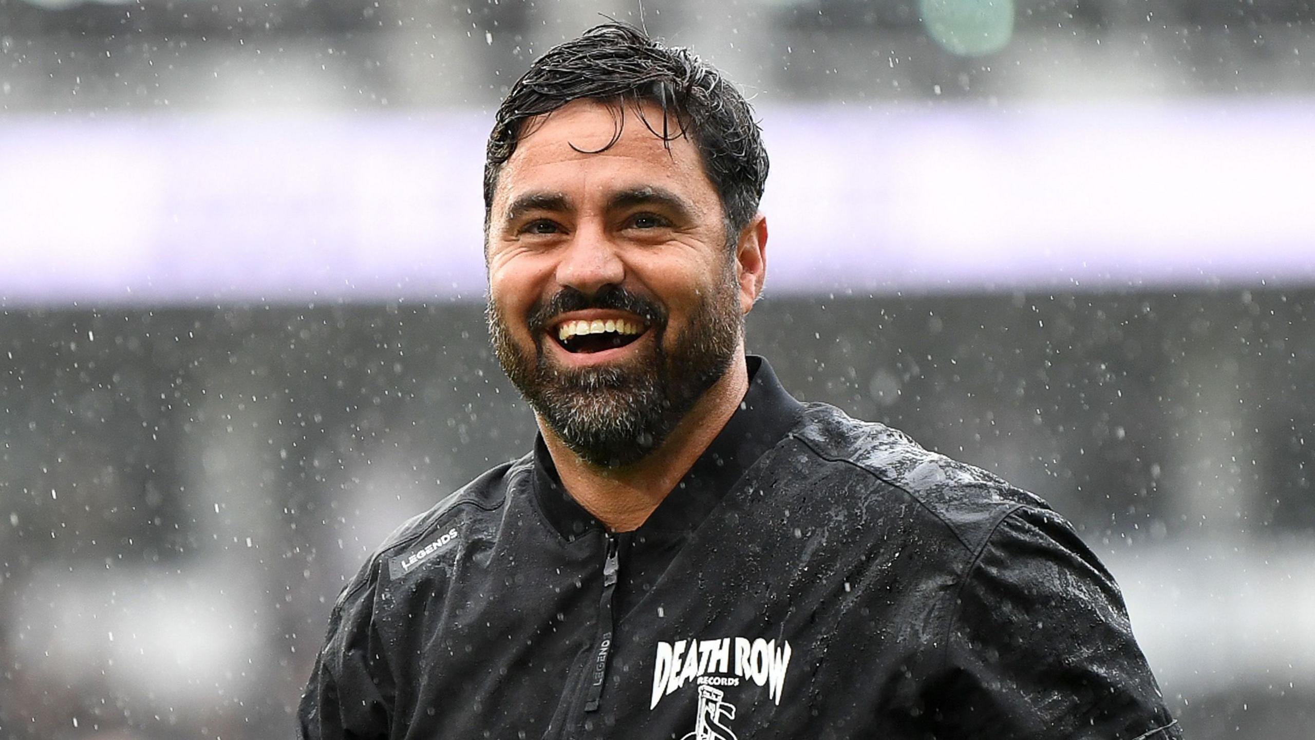 Vitor Matos celebrates Swansea's win at Derby.