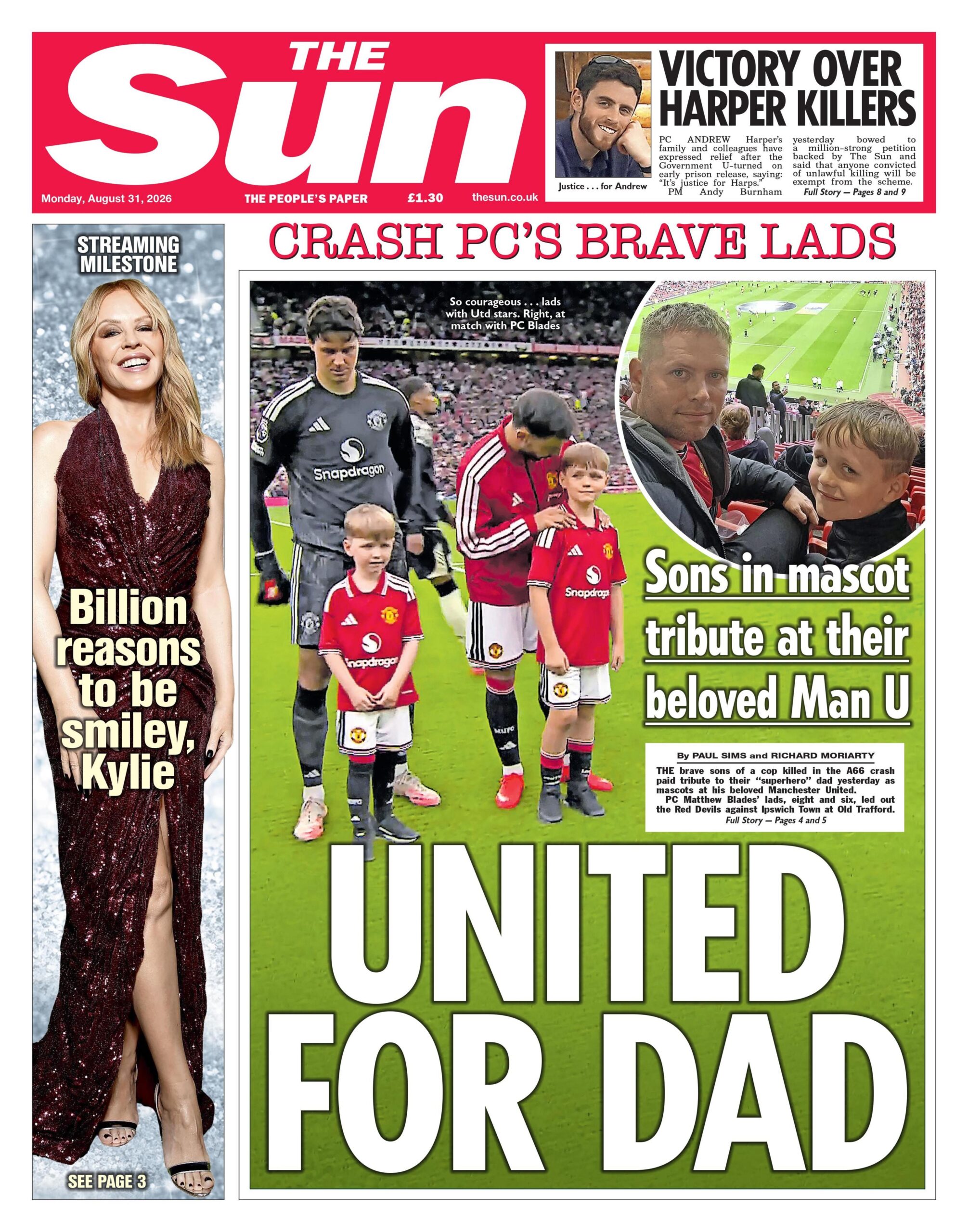 "United for Dad" reads the headline on the front page of the Sun.