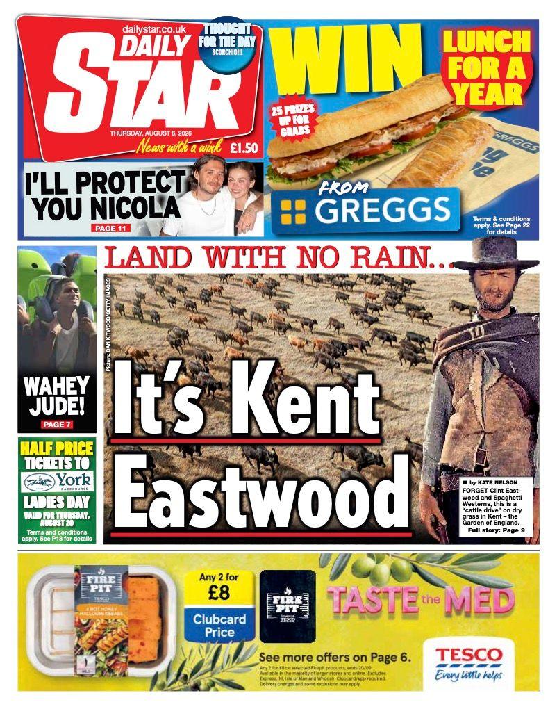 "It's Kent Eastwood" reads the headline on the front page of the Daily Star.